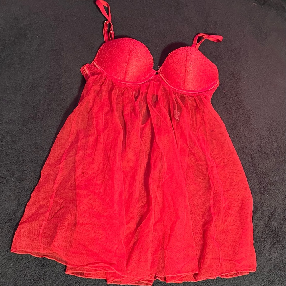 Victorias Secret Red Lace Push-up Babydoll Lingerie